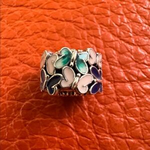 Pandora Silver Charm with transparent  pink , green and dark blue enamel